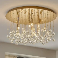 Plafoniere Moderne-Ideal Lux Plafoniera moonlight pl12 oro oro lucido vetri cristalli