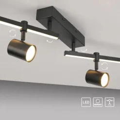 Plafoniere Moderne-Selezionato da Mazzolaluce Plafoniera nera a doppia luce con 4 faretti led 3000k orientabili