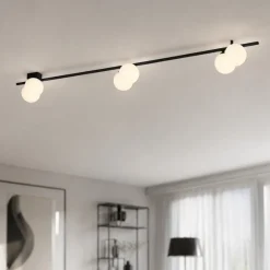 Plafoniere Moderne-Selezionato da Mazzolaluce Plafoniera nera 200 cm moderna binario con sfere in vetro per soggiorno