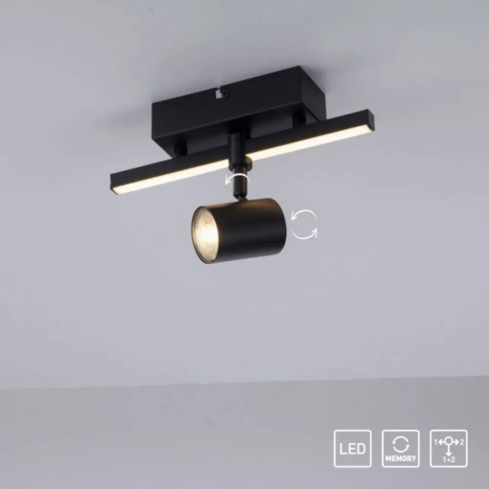 Plafoniere Moderne-Selezionato da Mazzolaluce Plafoniera nera con faretto orientabile doppia luce led 3000k