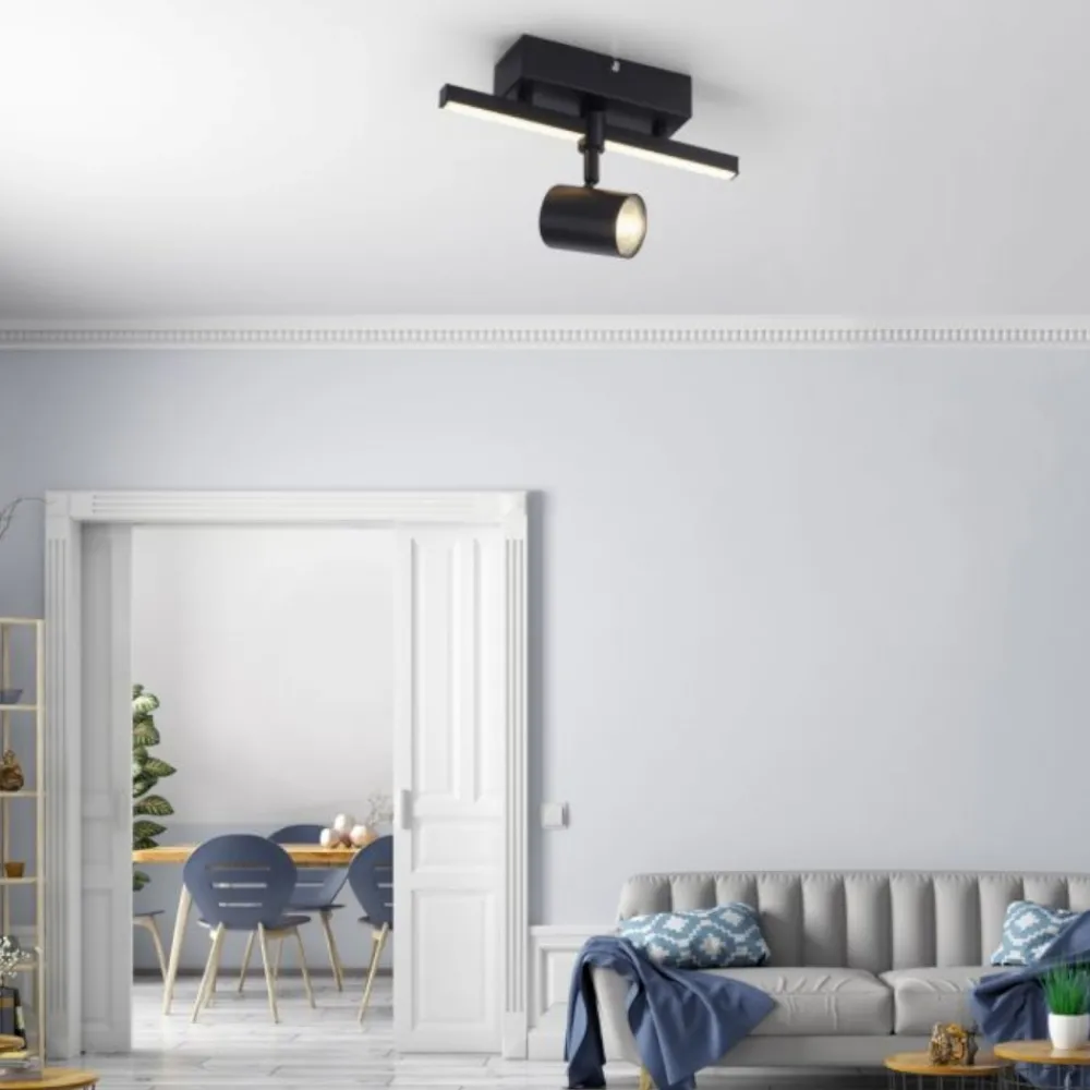 Plafoniere Moderne-Selezionato da Mazzolaluce Plafoniera nera con faretto orientabile doppia luce led 3000k