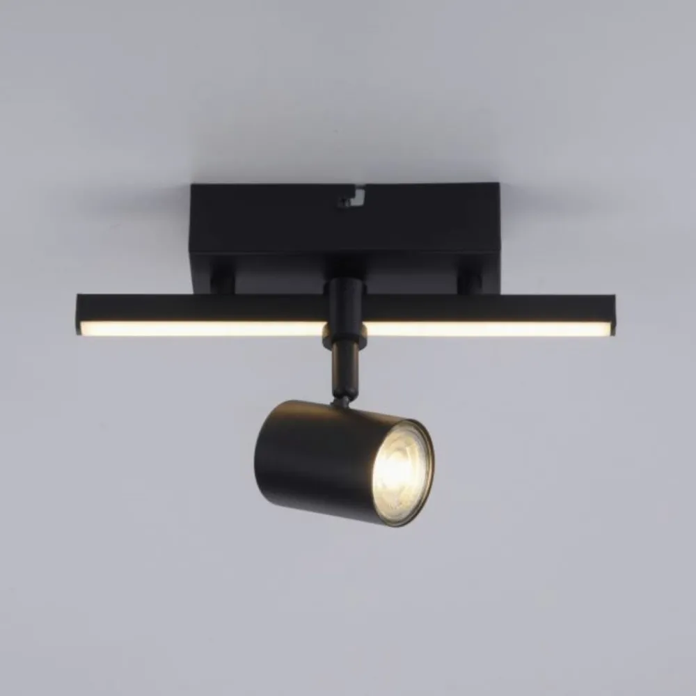 Plafoniere Moderne-Selezionato da Mazzolaluce Plafoniera nera con faretto orientabile doppia luce led 3000k