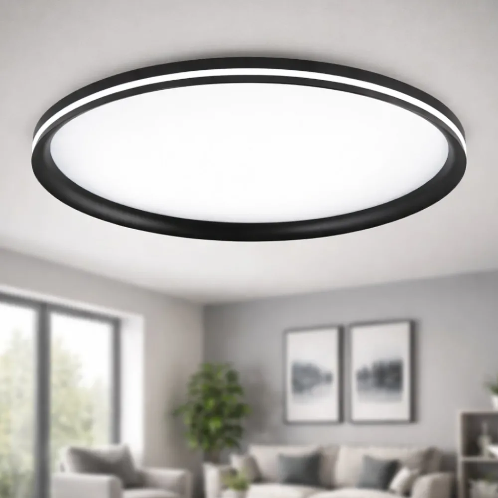 Plafoniere Moderne-Fabas Luce Plafoniera nera isy led 64w 2700k 3200k 4000k per soggiorno