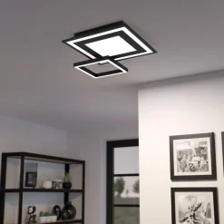 Plafoniere Moderne-Eglo Plafoniera nera led 21w dimmerabile 2700k-6500k rgb app savatarila smart