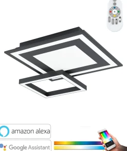 Plafoniere Moderne-Eglo Plafoniera nera led 21w dimmerabile 2700k-6500k rgb app savatarila smart