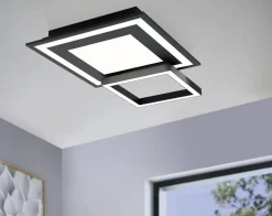 Plafoniere Moderne-Eglo Plafoniera nera led 21w dimmerabile 2700k-6500k rgb app savatarila smart