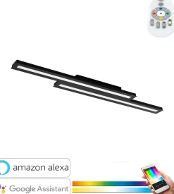 Plafoniere Moderne-Eglo Plafoniera nera led 21w rgb dimmerabile app bluetooth saliteras