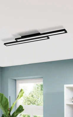 Plafoniere Moderne-Eglo Plafoniera nera led 21w rgb dimmerabile app bluetooth saliteras