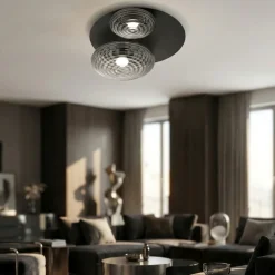 Plafoniere Moderne-Ondaluce Plafoniera nera moderna da parete soffitto sfere vetro fume pl tondo