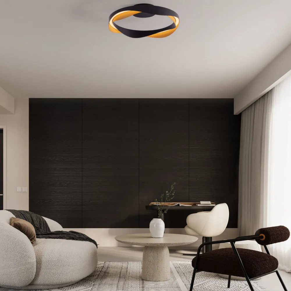 Plafoniere Moderne-Selezionato da Mazzolaluce Plafoniera nero oro design moderna per soggiorno