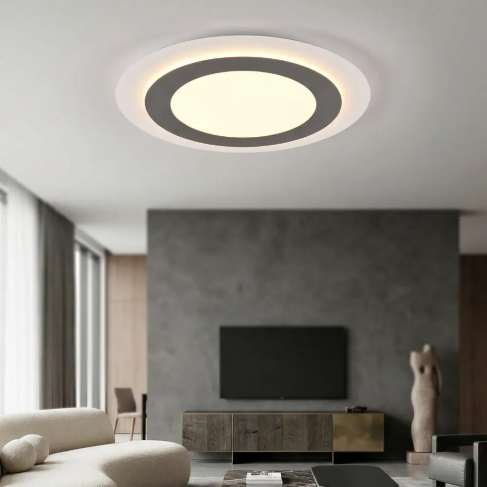 Plafoniere Moderne-Selezionato da Mazzolaluce Plafoniera nickel rotonda led 2700k a 6500k moderna con telecomando
