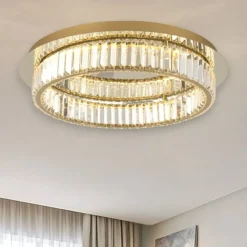 Plafoniere Moderne-Selezionato da Mazzolaluce Plafoniera oro rotonda di cristallo per salotto led 40w 3500k