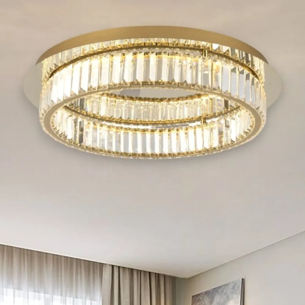 Plafoniere Moderne-Selezionato da Mazzolaluce Plafoniera oro rotonda di cristallo per salotto led 40w 3500k