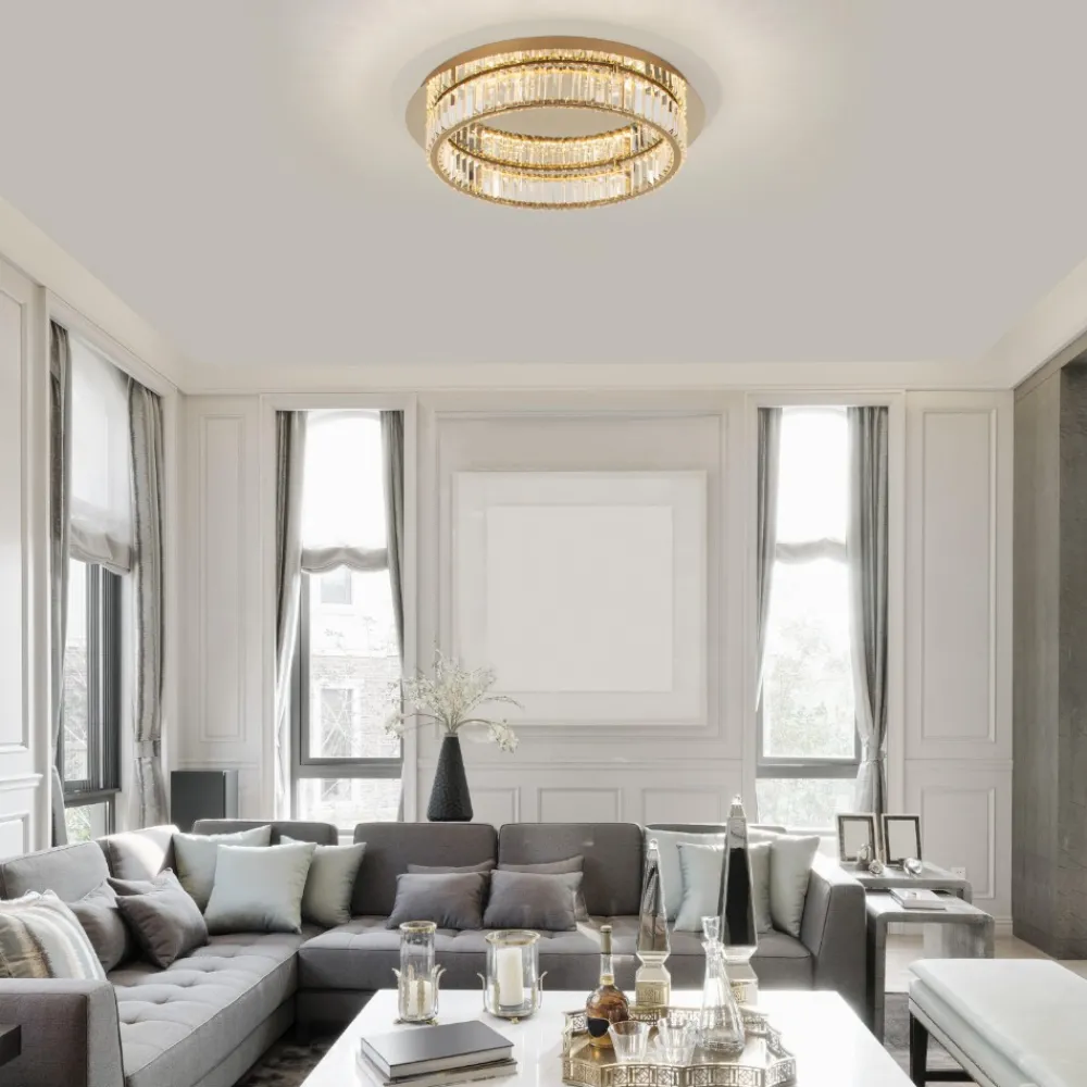Plafoniere Moderne-Selezionato da Mazzolaluce Plafoniera oro rotonda di cristallo per salotto led 40w 3500k