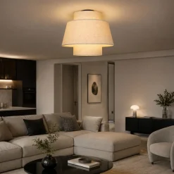 Plafoniere Moderne-Selezionato da Mazzolaluce Plafoniera paralume di tessuto beige