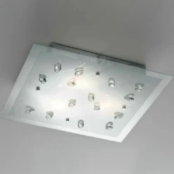 Plafoniere Moderne-Selezionato da Mazzolaluce Plafoniera per camera da letto 50cm quadrata vetro mandorle in cristallo