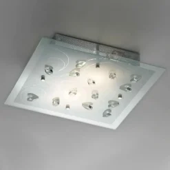Plafoniere Moderne-Selezionato da Mazzolaluce Plafoniera per camera da letto quadrata 40cm di vetro in cristallo