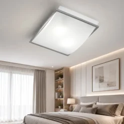 Plafoniere Moderne-Selezionato da Mazzolaluce Plafoniera per camera da letto in vetro bianco lucido cornice cromata