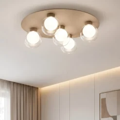 Plafoniere Moderne-Vivida International Plafoniera per camera da letto 5 sfere vetro led 3000k viviva essence champagne