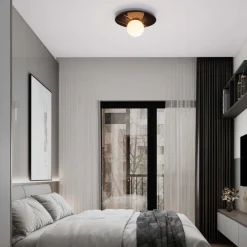 Plafoniere Moderne-Selezionato da Mazzolaluce Plafoniera per camera da letto marmo nero sfera vetro bianco