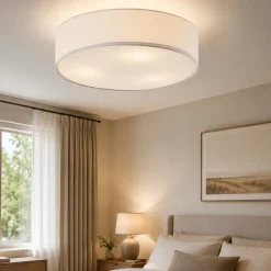 Plafoniere Moderne-Selezionato da Mazzolaluce Plafoniera per camera da letto cilindro di tessuto bianco moderna