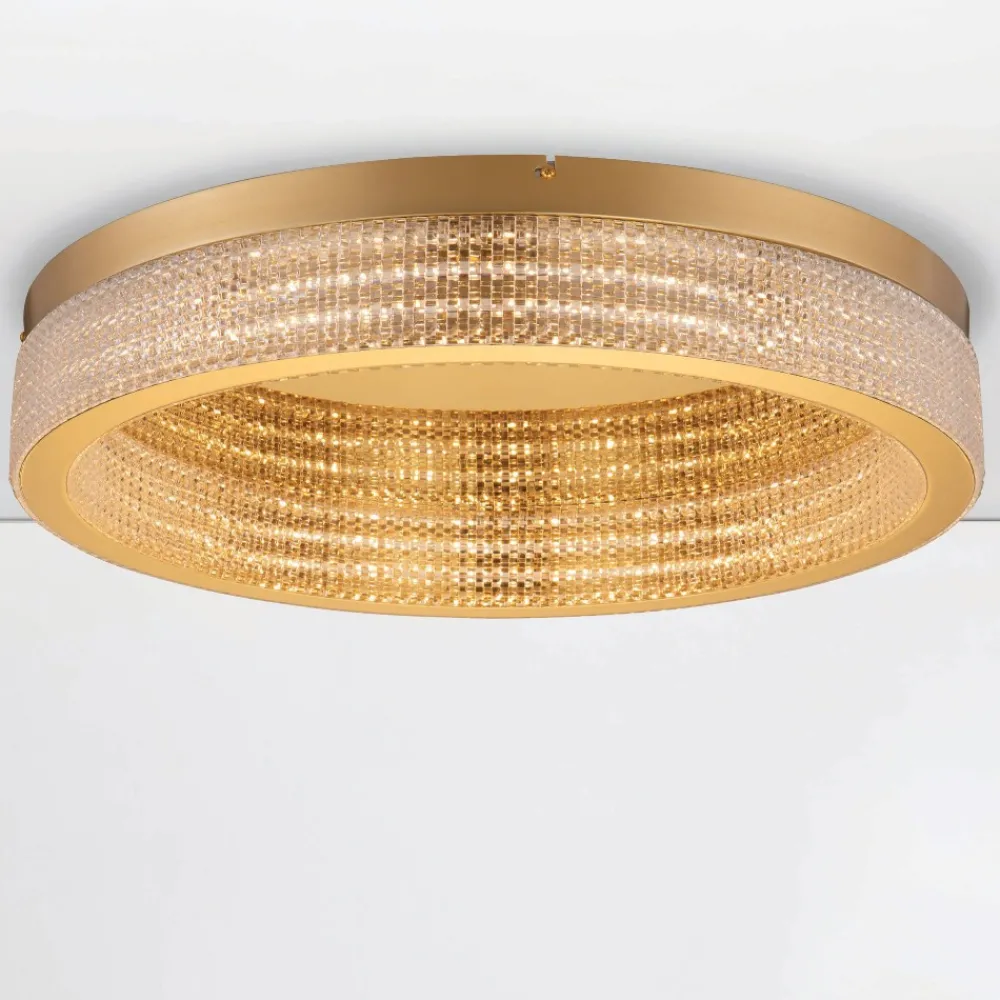 Plafoniere Moderne-Selezionato da Mazzolaluce Plafoniera per camera da letto anello elegante oro effetto cristallo led 70w 3000k