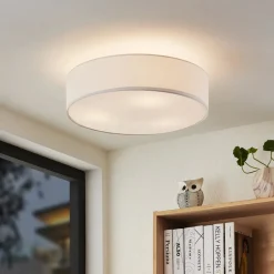 Plafoniere Moderne-Selezionato da Mazzolaluce Plafoniera per camera da letto tessuto cilindro stoffa bianca