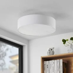 Plafoniere Moderne-Selezionato da Mazzolaluce Plafoniera per camera da letto tessuto cilindro stoffa bianca