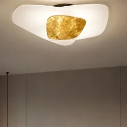 Plafoniere Moderne-Top Light Plafoniera per camera da letto 54cm vetri bianchi foglia oro strategy