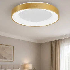 Plafoniere Moderne-Selezionato da Mazzolaluce Plafoniera per camera da letto cerchio led 50w 3000k dimmerabile oro