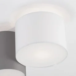 Plafoniere Moderne-Selezionato da Mazzolaluce Plafoniera per camera da letto bianco grigio cilindri di tessuto