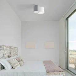 Plafoniere Moderne-Selezionato da Mazzolaluce Plafoniera per camera da letto bianco grigio cilindri di tessuto