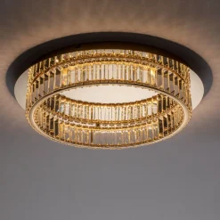 Plafoniere Moderne-Selezionato da Mazzolaluce Plafoniera per camera da letto in cristallo e oro 42cm led 3500k dimmerabile 50 cm