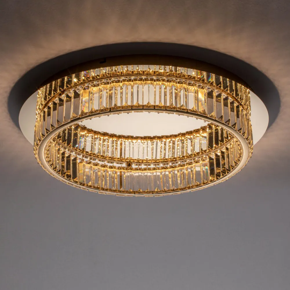 Plafoniere Moderne-Selezionato da Mazzolaluce Plafoniera per camera da letto in cristallo e oro 42cm led 3500k dimmerabile 50 cm