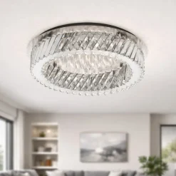 Plafoniere Moderne-Selezionato da Mazzolaluce Plafoniera per camera da letto anello di cristallo trasparente led 34w 3000k dimmerabile
