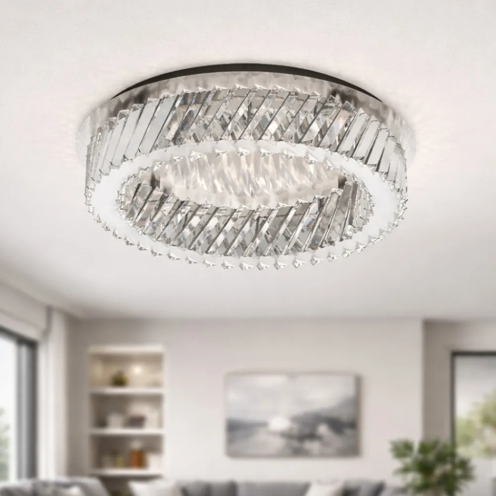 Plafoniere Moderne-Selezionato da Mazzolaluce Plafoniera per camera da letto anello di cristallo trasparente led 34w 3000k dimmerabile