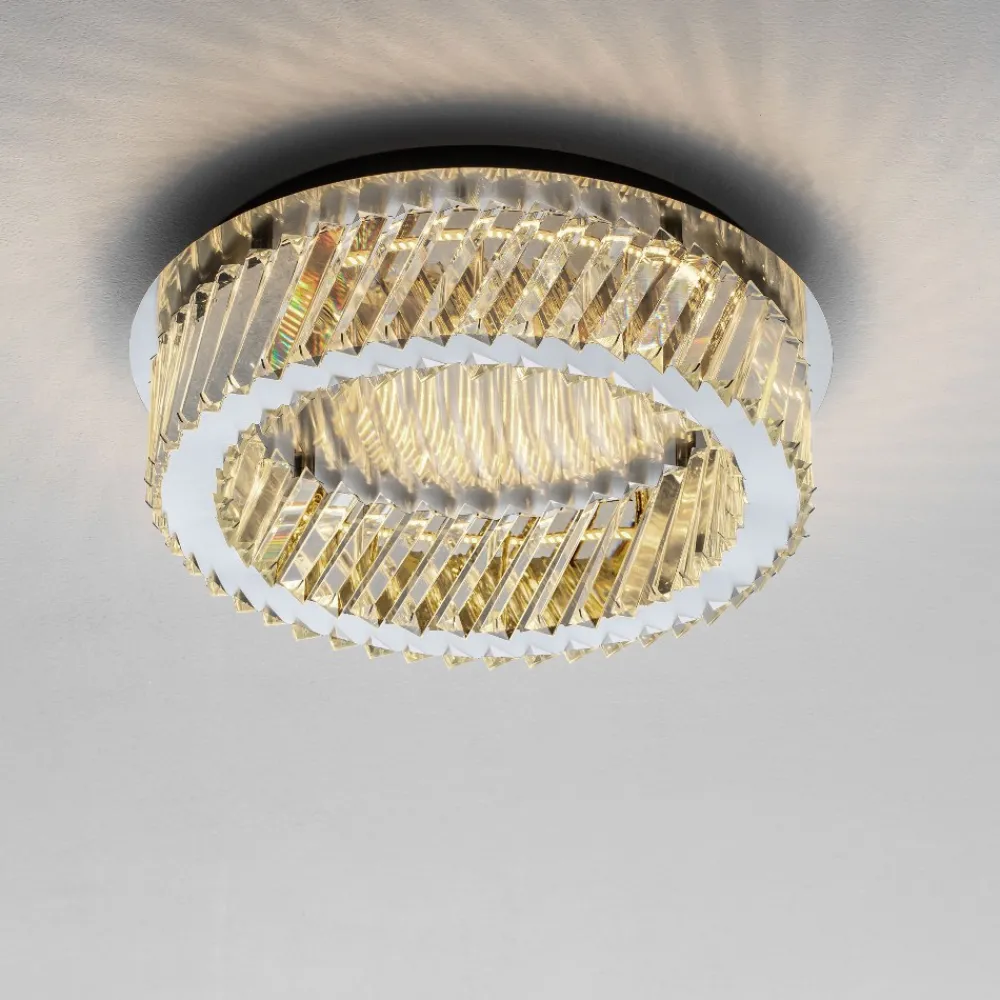 Plafoniere Moderne-Selezionato da Mazzolaluce Plafoniera per camera da letto anello di cristallo trasparente led 34w 3000k dimmerabile
