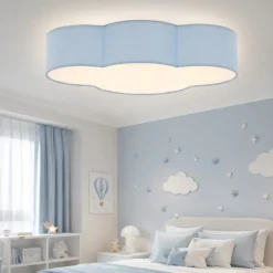 Plafoniere Moderne-Selezionato da Mazzolaluce Plafoniera per cameretta bambino nuvola di tessuto celeste 63 cm moderna