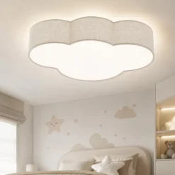 Plafoniere Moderne-Selezionato da Mazzolaluce Plafoniera per cameretta nuvola di tessuto lino beige 63 cm