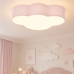 Plafoniere Moderne-Selezionato da Mazzolaluce Plafoniera per camerette bambina nuvola di tessuto rosa 63 cm
