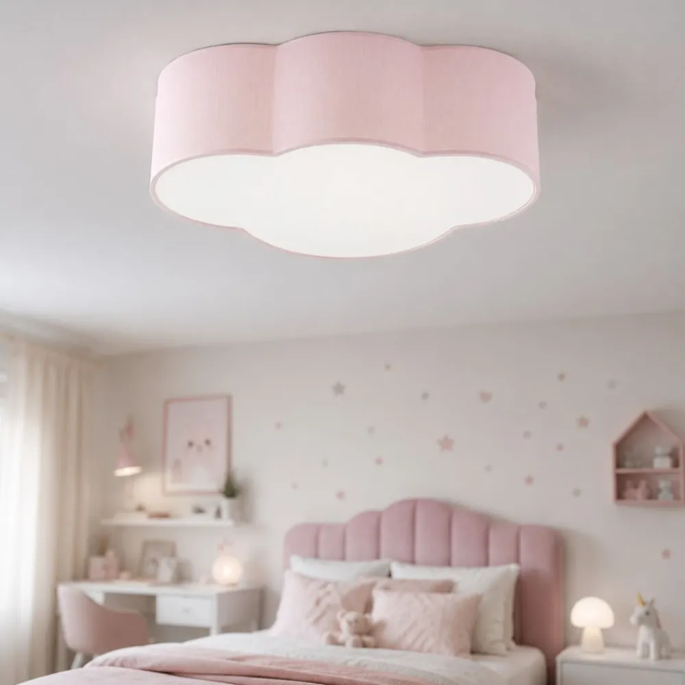 Plafoniere Moderne-Selezionato da Mazzolaluce Plafoniera per camerette bambina nuvola di tessuto rosa 43 cm