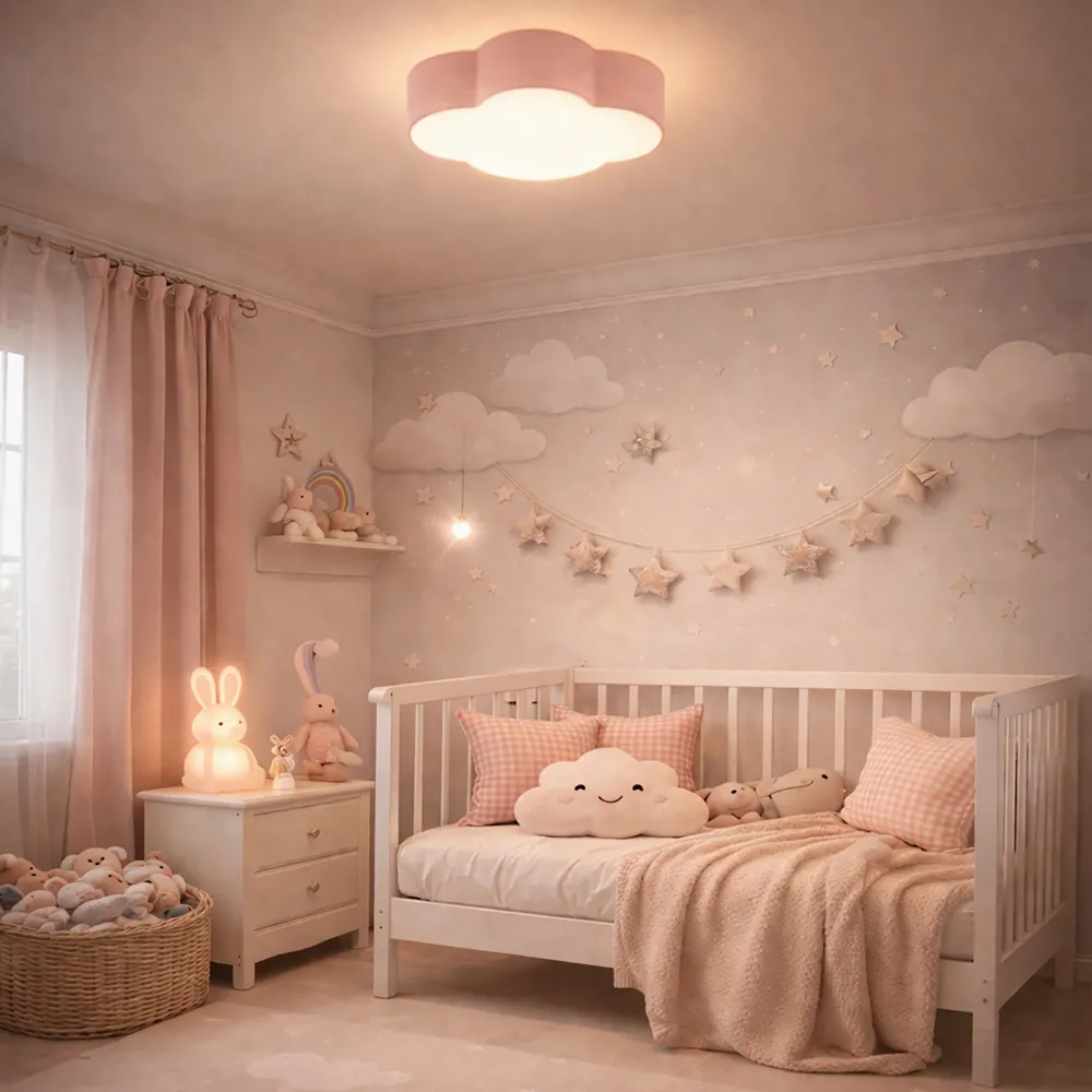 Plafoniere Moderne-Selezionato da Mazzolaluce Plafoniera per camerette bambina nuvola di tessuto rosa 43 cm