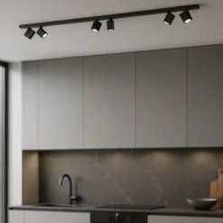 Plafoniere Moderne-Perenz Illuminazione Plafoniera per cucina 200cm con spot orientabili nera oddy perenz