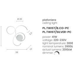 Plafoniere Moderne-Ondaluce Plafoniera per cucina led 3000k twist pc silver dimmerabile