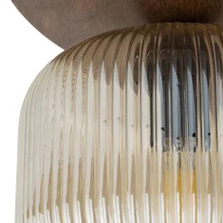 Plafoniere Moderne-Selezionato da Mazzolaluce Plafoniera per sala da pranzo in legno tonda con sfere di vetro rigato cognac