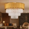Plafoniere Moderne-Selezionato da Mazzolaluce Plafoniera per salotto stile contemporaneo oro con cristalli 50cm