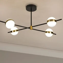Plafoniere Moderne-Selezionato da Mazzolaluce Plafoniera per soggiorno contemporaneo nero oro con sfere led 3000k
