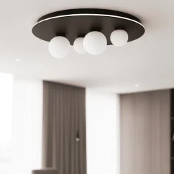 Plafoniere Moderne-Selezionato da Mazzolaluce Plafoniera per soggiorno led 3000k nera sfere vetro opaco 62cm