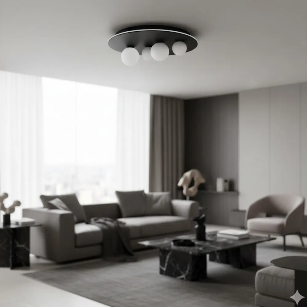 Plafoniere Moderne-Selezionato da Mazzolaluce Plafoniera per soggiorno led 3000k nera sfere vetro opaco 62cm