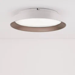 Plafoniere Moderne-Selezionato da Mazzolaluce Plafoniera per soggiorno moderna bianca e caffe tonda led 3000k dimmerabile